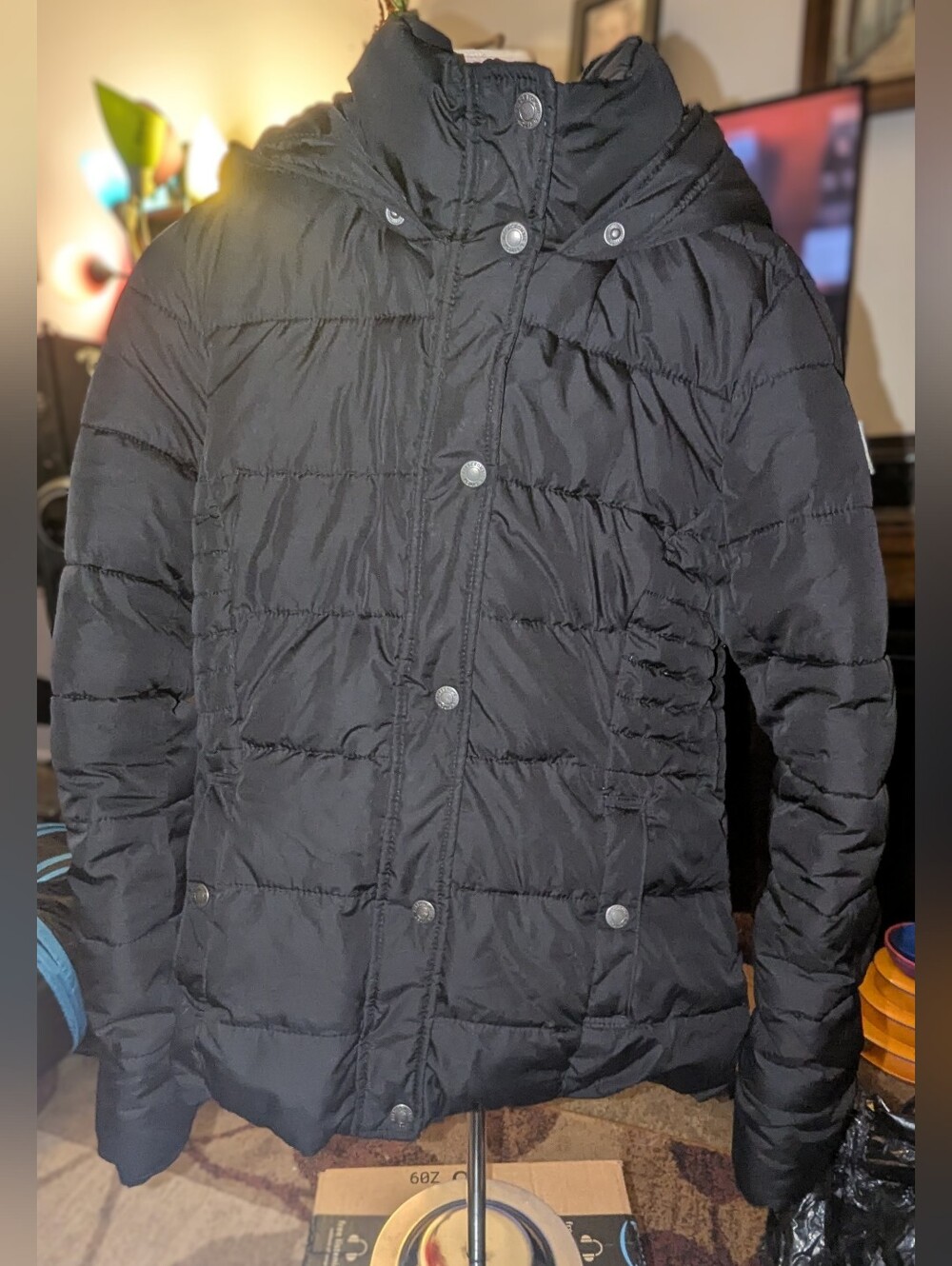 Abercrombie & Fitch Black Quilted Hooded Puffer Coat